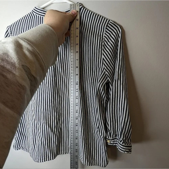 Zara Basic Black & White Gold Cream Button Down Front Ruffle Top Women Small - Picture 8 of 9